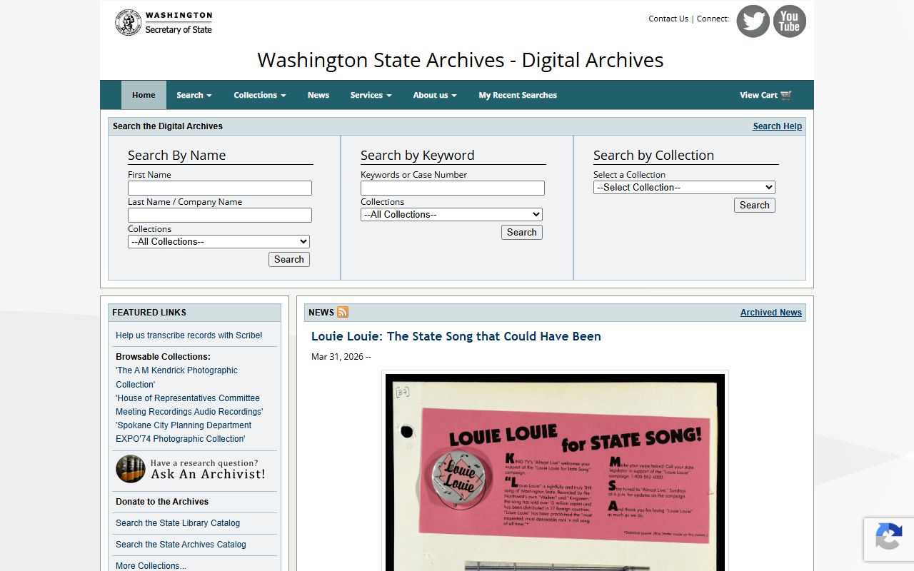 Washington State Digital Archives for historical felony court records