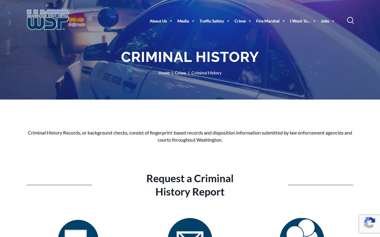 Washington State Patrol Criminal History Records page for felony records